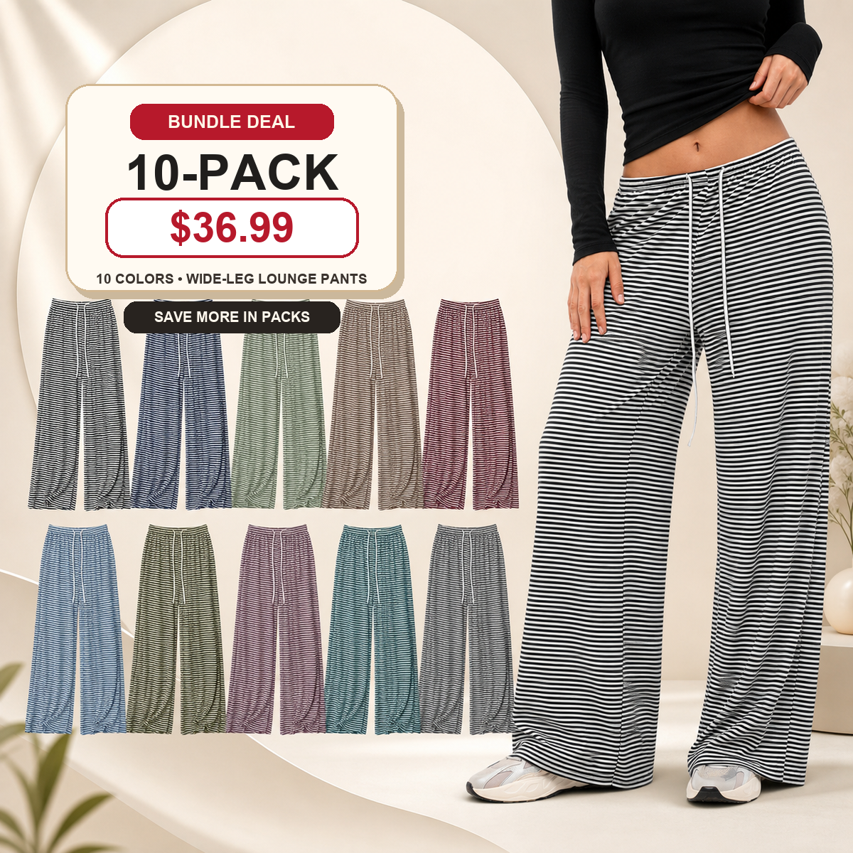 Women's Striped Wide-Leg Drawstring Lounge Pants