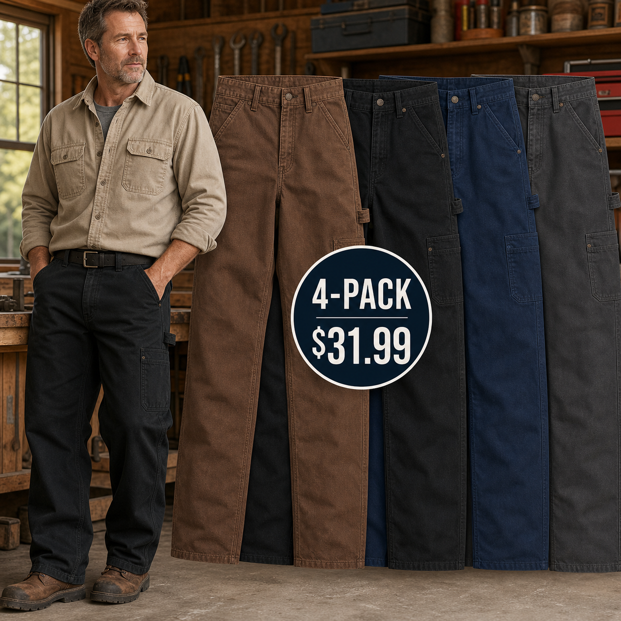 Men's Washed Duck Utility Work Pants