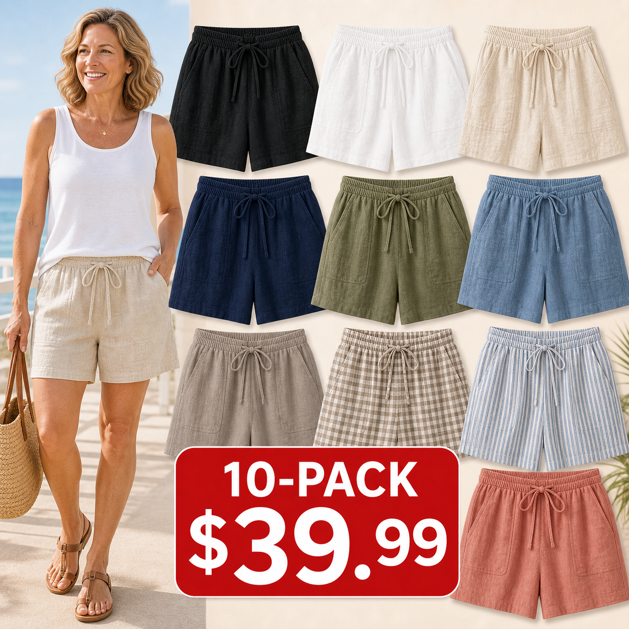 Women's European Linen Drawstring Shorts