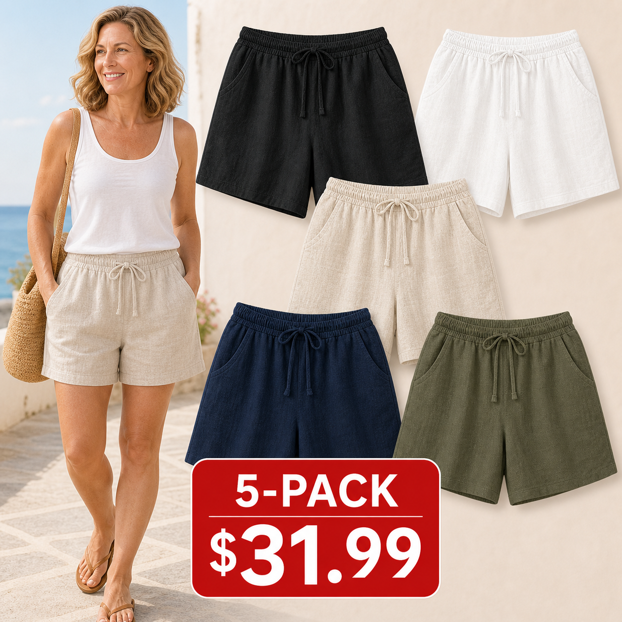 Women's European Linen Drawstring Shorts