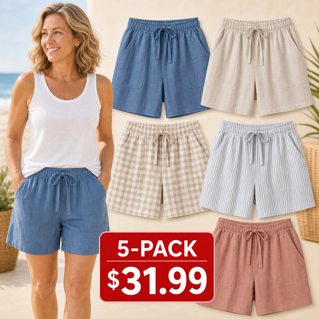 Women's European Linen Drawstring Shorts