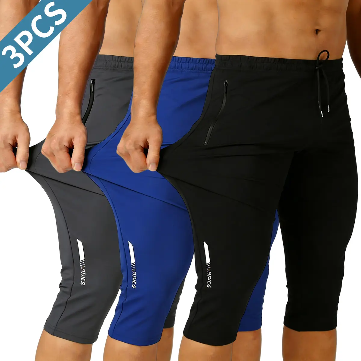 Men's Quick-Dry Stretch Capri Pants | Lightweight Athletic 3/4 Joggers with Zipper Pocket