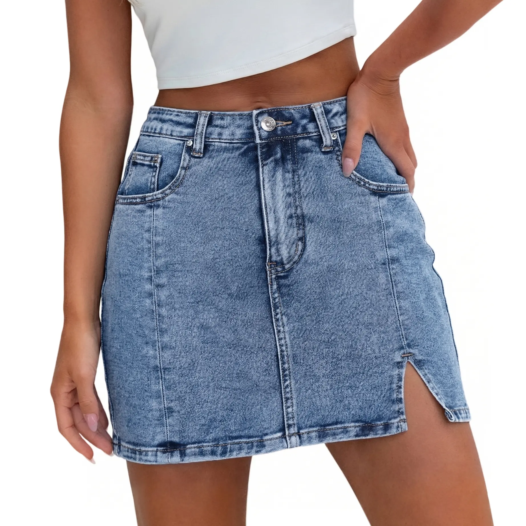 Genleck Women's High-Waisted Denim Skort with Shorts