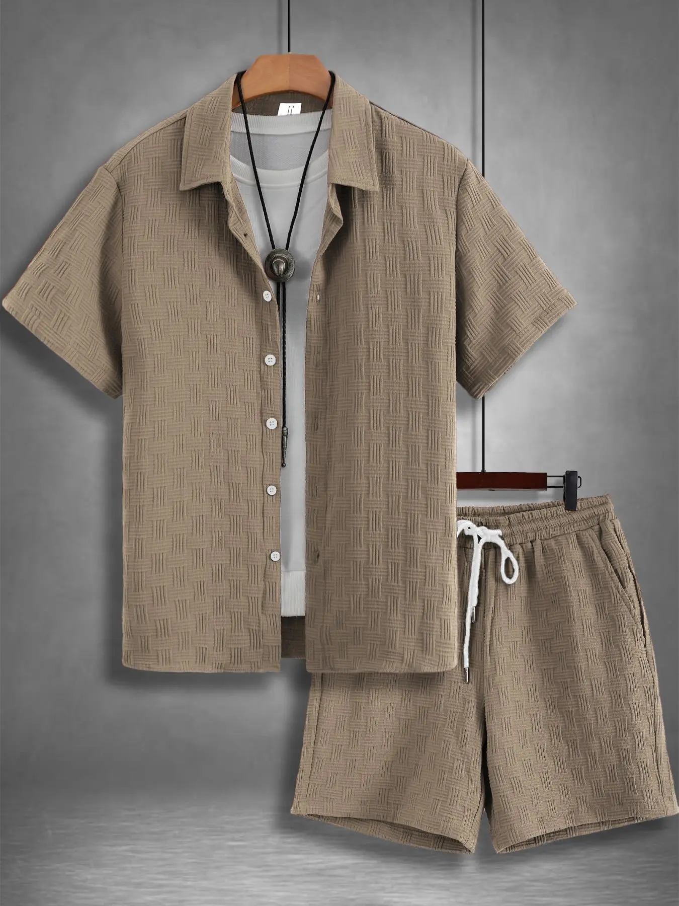 Men’s Breathable Textured Shirt & Shorts Set – 2 Piece Summer Outfit