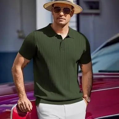Men’s Knit Polo Shirt 4-Pack | Lightweight Short Sleeve Textured Casual Tops
