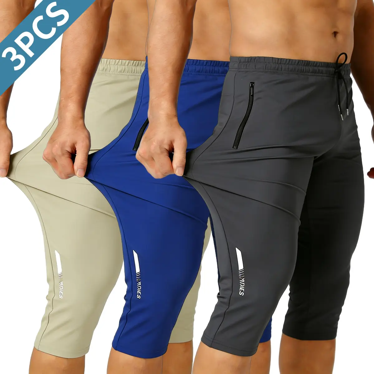 Men's Quick-Dry Stretch Capri Pants | Lightweight Athletic 3/4 Joggers with Zipper Pocket