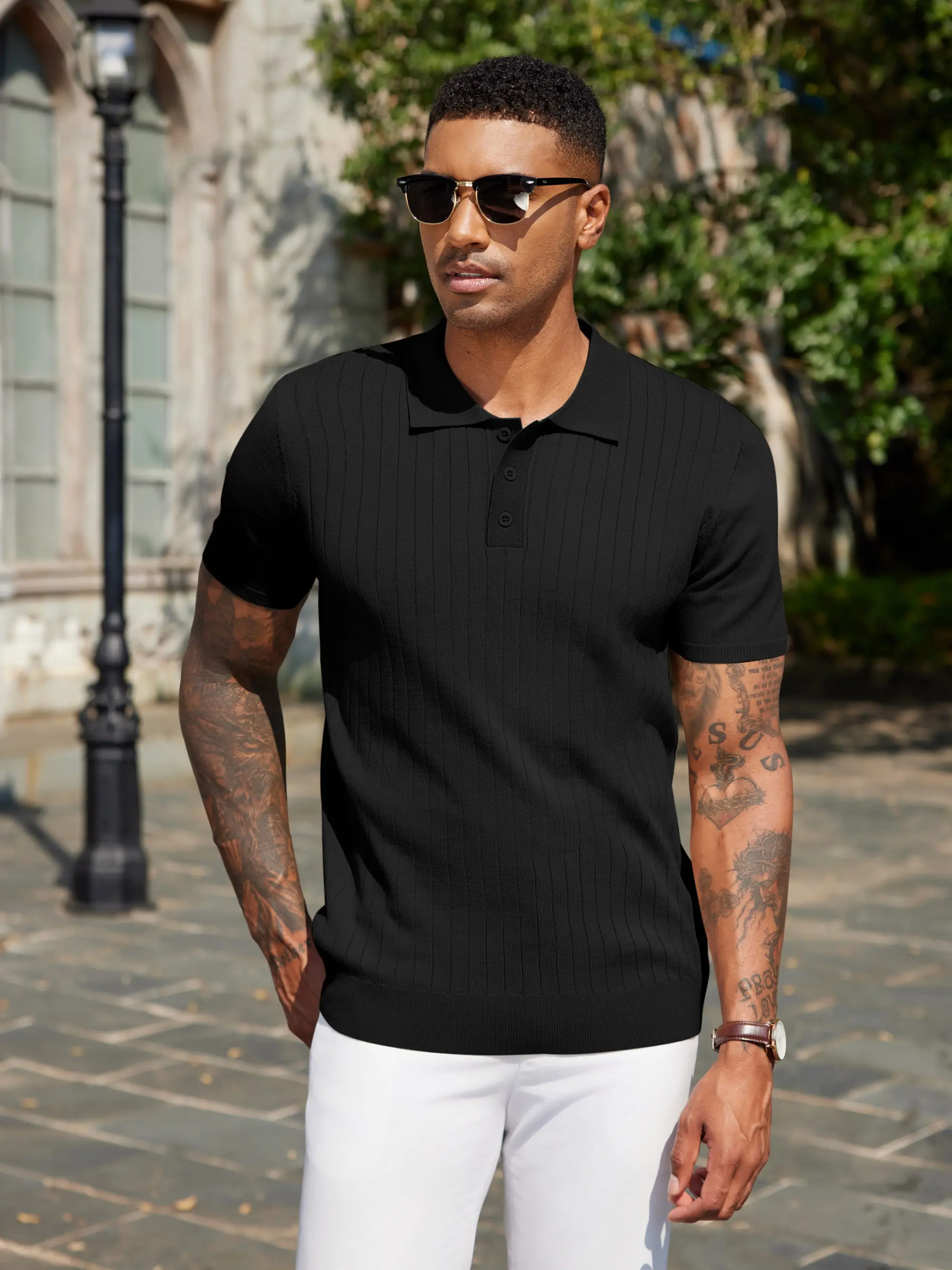 Men’s Knit Polo Shirt 4-Pack | Lightweight Short Sleeve Textured Casual Tops