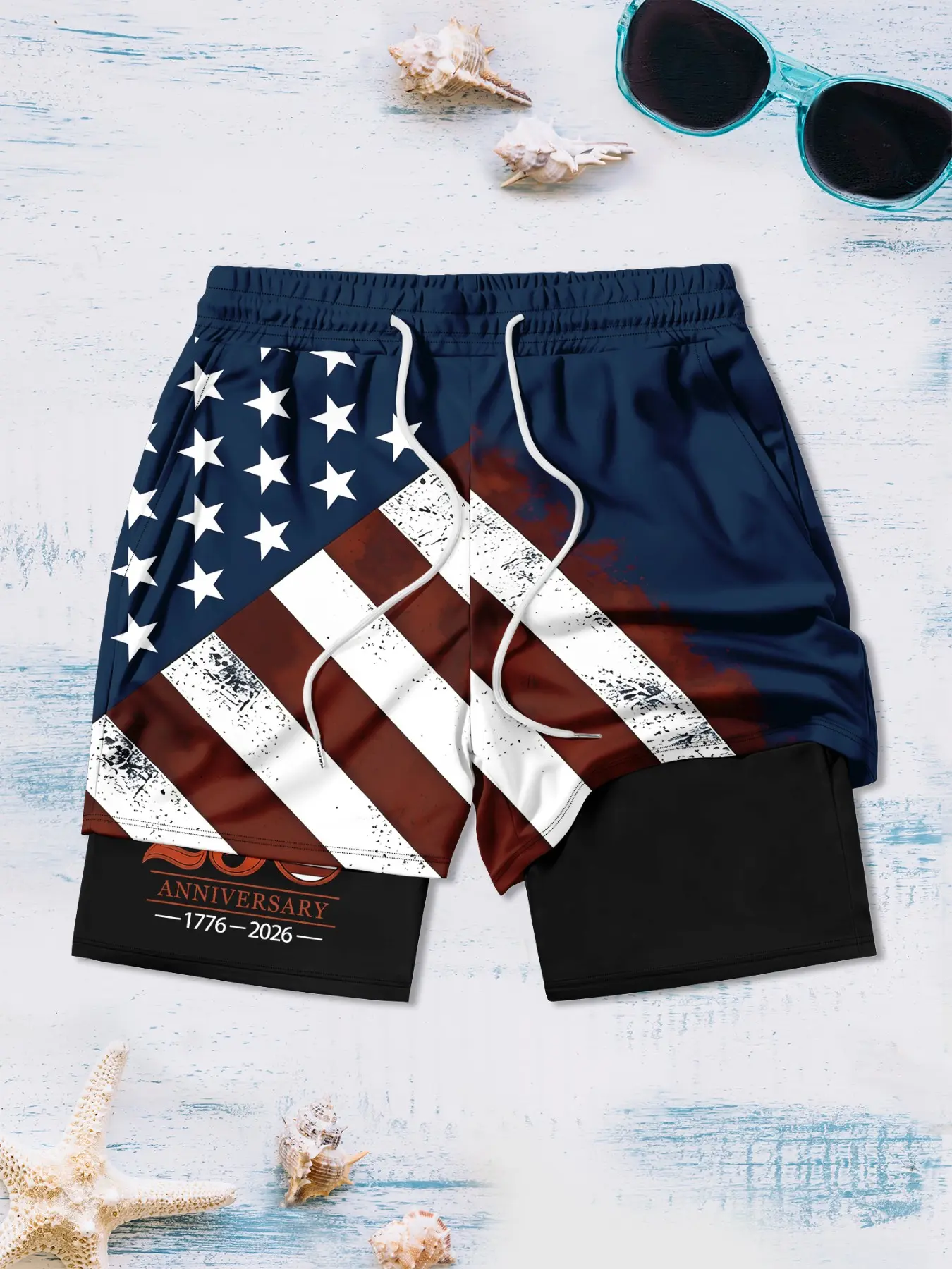 🇺🇸 Men's American Flag 2-in-1 Compression Swim Trunks | Quick Dry Beach Shorts with Liner