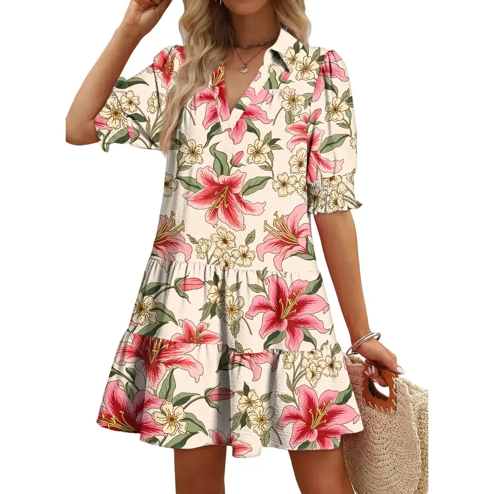 Dokotoo Women's Pleated Midi Summer Dress - V Neck