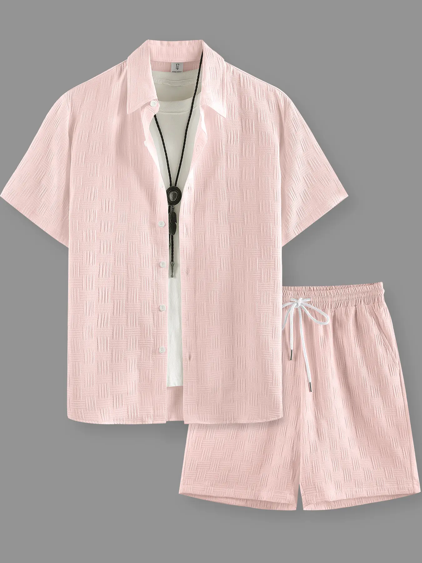Men’s Breathable Textured Shirt & Shorts Set – 2 Piece Summer Outfit