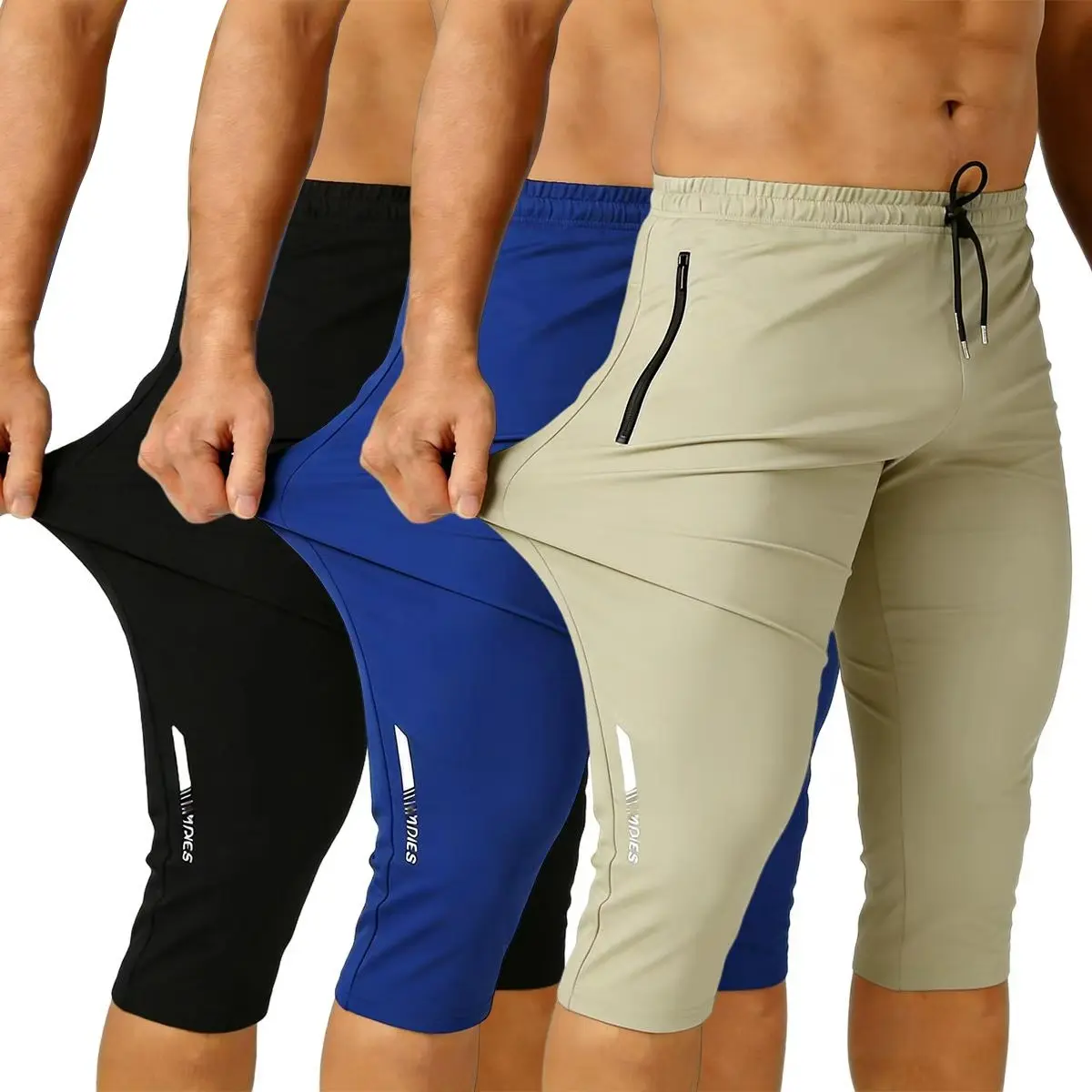 Men's Quick-Dry Stretch Capri Pants | Lightweight Athletic 3/4 Joggers with Zipper Pocket