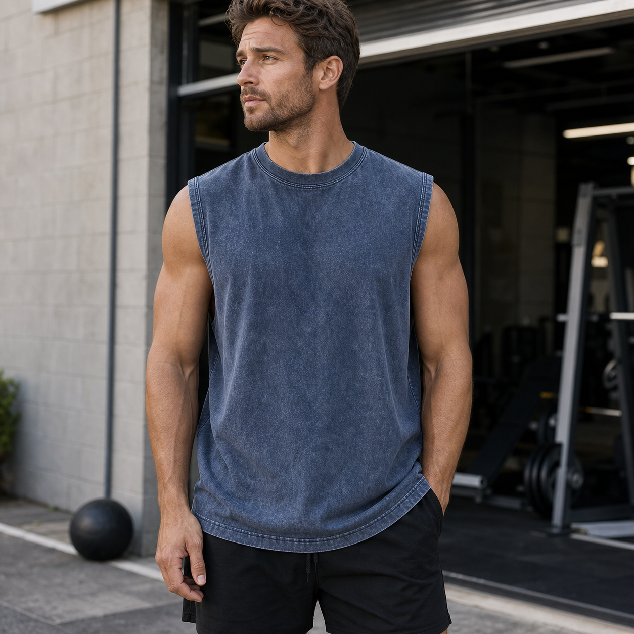 Vintage navy acid-wash sleeveless tank