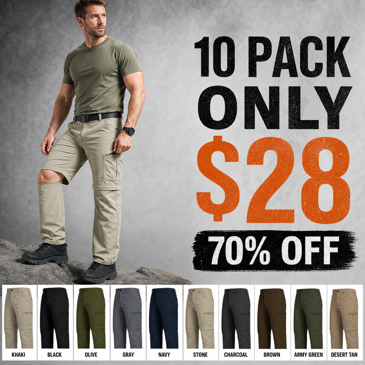10 pack only 28 dollars men's convertible hiking pants