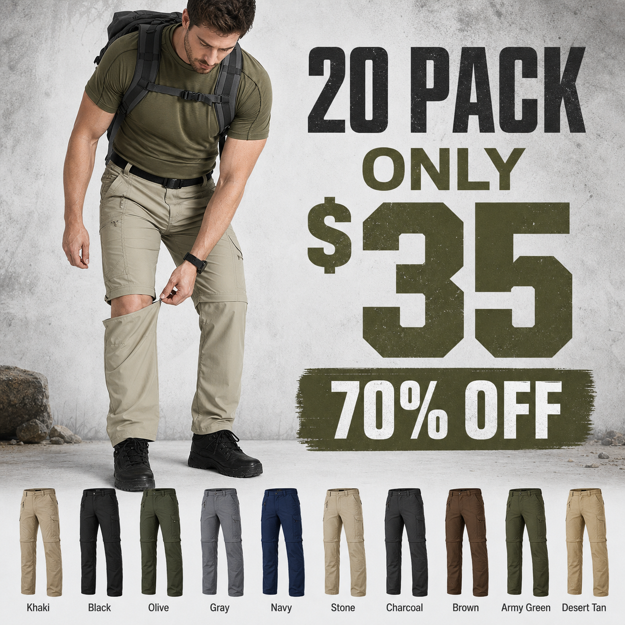 20 pack only 35 dollars men's convertible hiking pants
