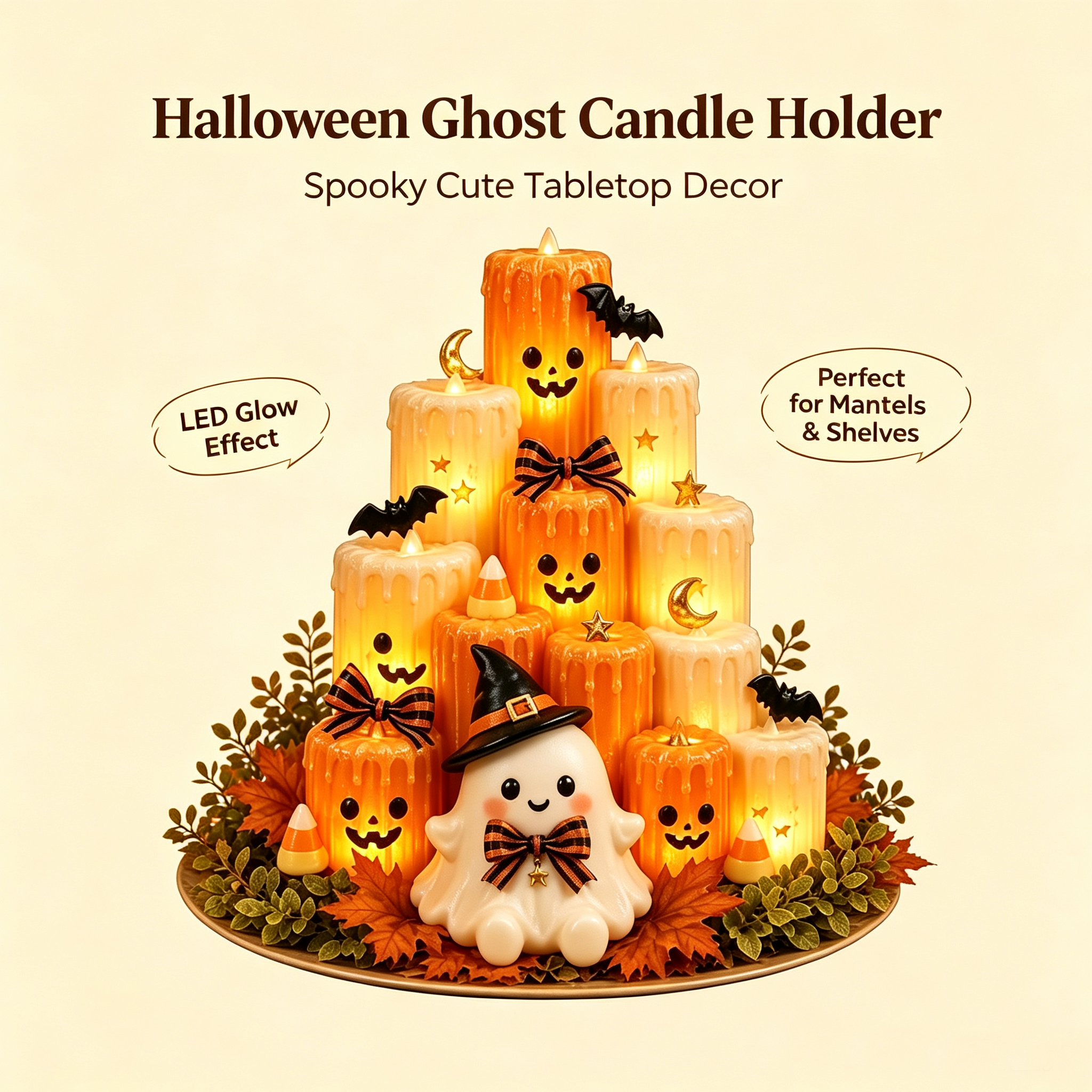 Cozy Autumn PumpkinCandle Tower I Led FlamelessHoliday Decor