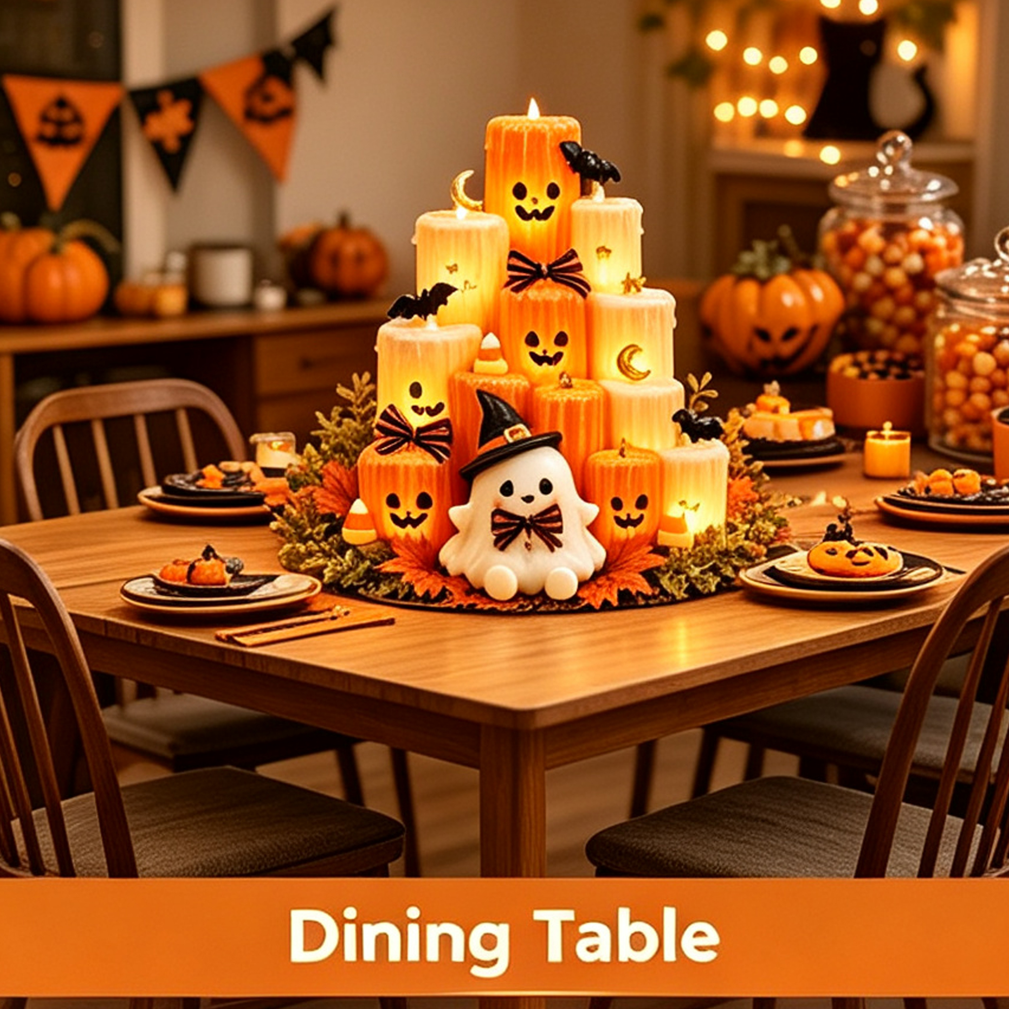 Cozy Autumn PumpkinCandle Tower I Led FlamelessHoliday Decor