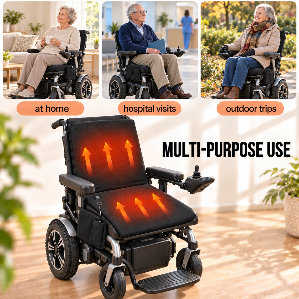 Heated seat cushion for wheelchairs