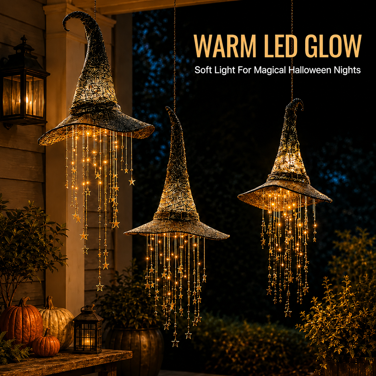 Lighted Witch HatHanging Decor - MagicalHalloween Porch &Window Light  (3 items)