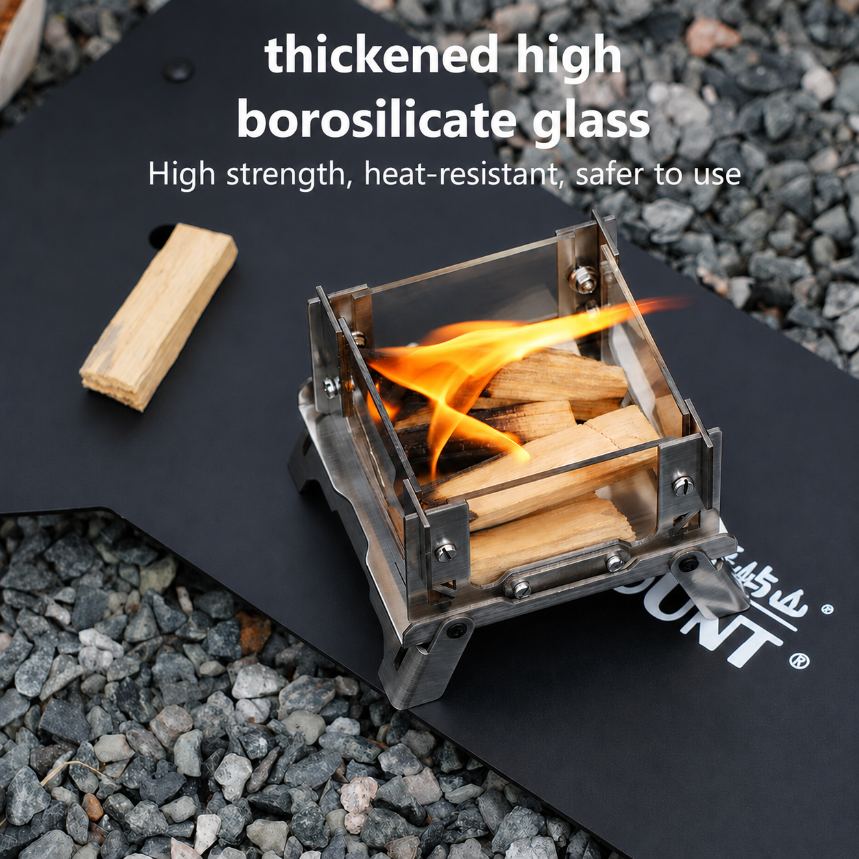 Mini Desktop Fire Viewing Stand, Portable Foldable Stainless Steel Small Stove (3.7×3.1×2.8 Inches, 0.57 Lbs), Compact Outdoor Camping Fire Pit with Glass Panels for Tabletop, Camping & Fire Watching