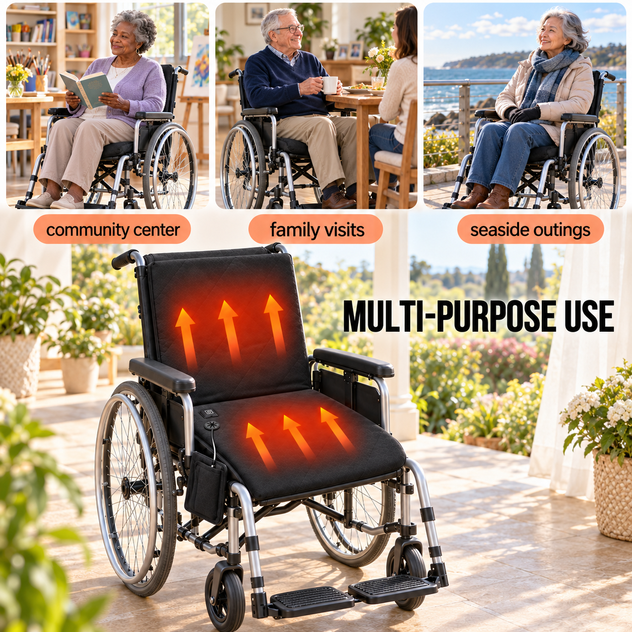 Heated seat cushion for wheelchairs
