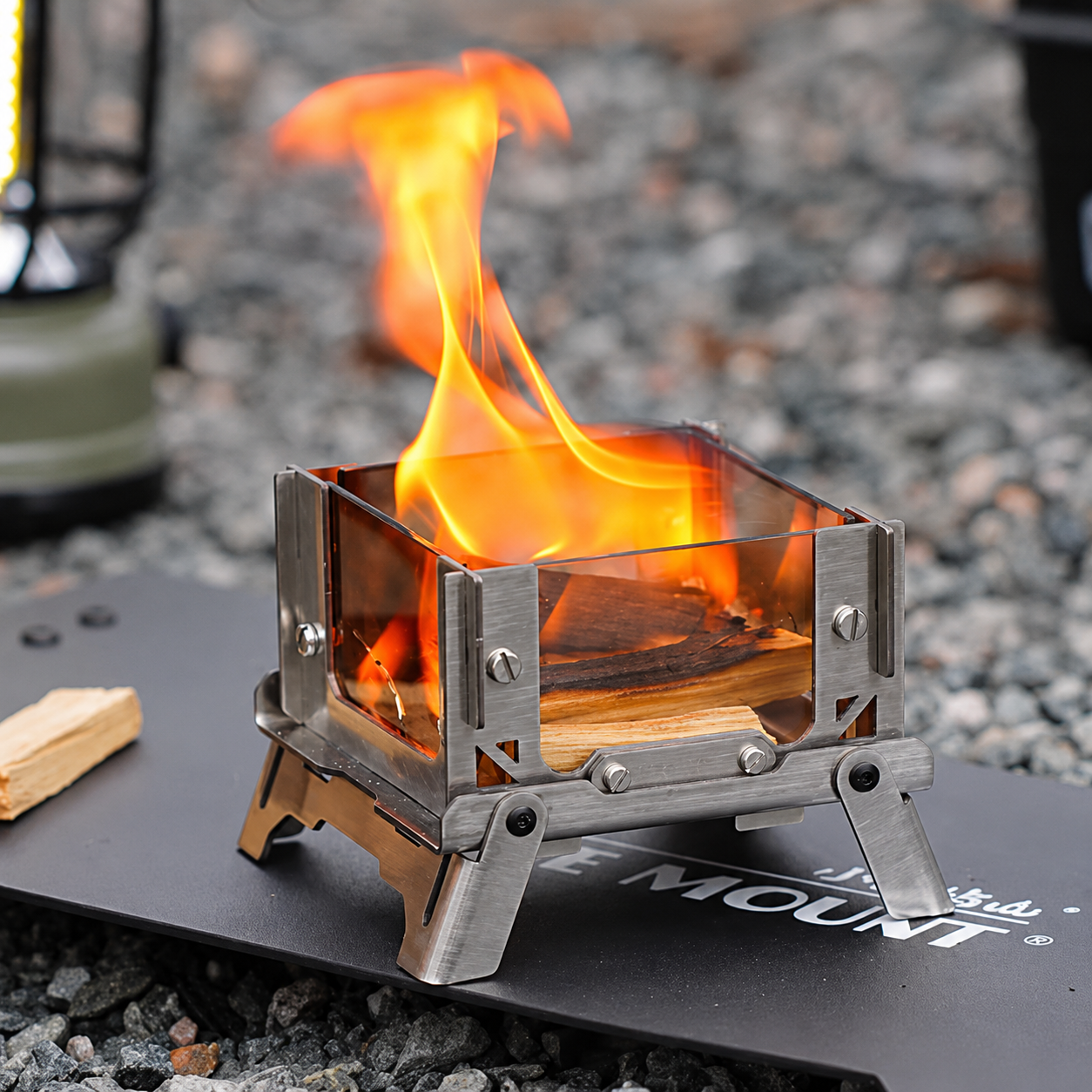 Mini Desktop Fire Viewing Stand, Portable Foldable Stainless Steel Small Stove (3.7×3.1×2.8 Inches, 0.57 Lbs), Compact Outdoor Camping Fire Pit with Glass Panels for Tabletop, Camping & Fire Watching
