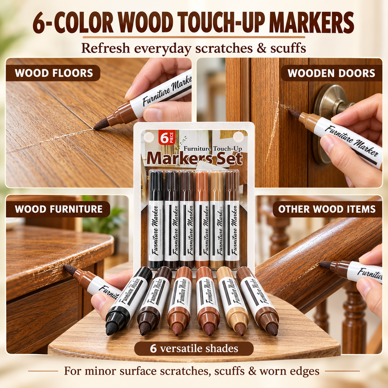 Wood Repair Kit (Patches + Repair Pen)