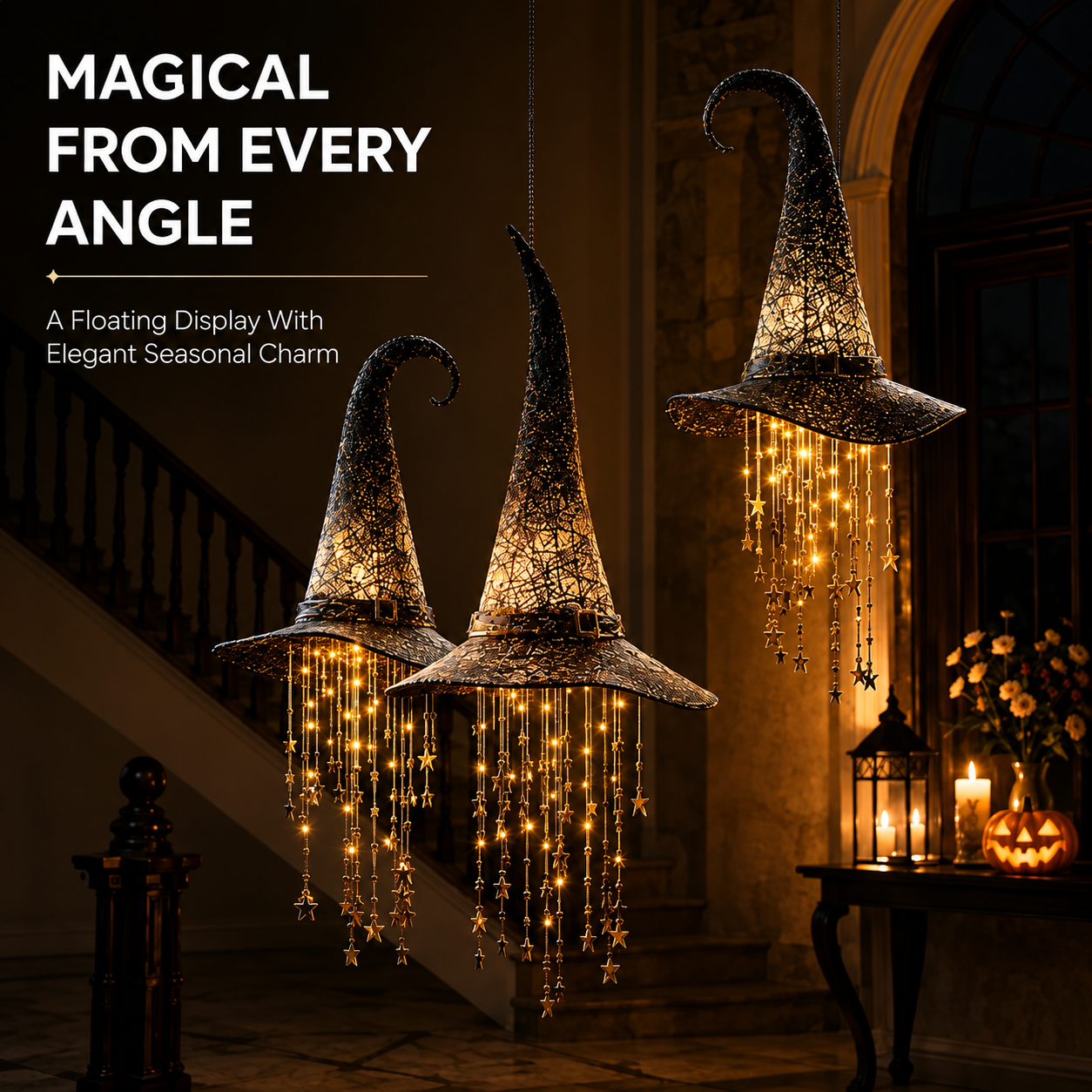 Lighted Witch HatHanging Decor - MagicalHalloween Porch &Window Light  (3 items)