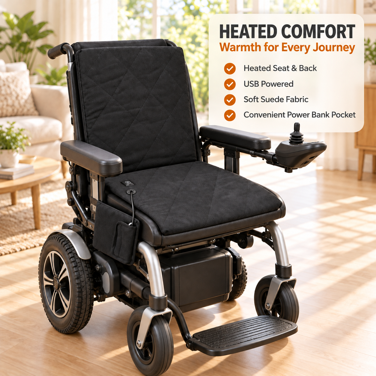 Heated seat cushion for wheelchairs