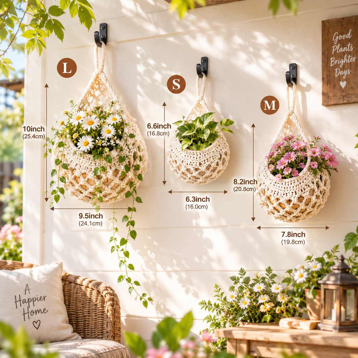 Boho-style handmade double-layer hanging basket + three-piece mesh net set