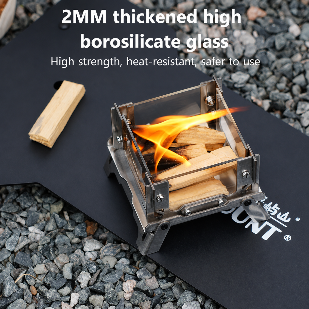 Mini Desktop Fire Viewing Stand, Portable Foldable Stainless Steel Small Stove (3.7×3.1×2.8 Inches, 0.57 Lbs), Compact Outdoor Camping Fire Pit with Glass Panels for Tabletop, Camping & Fire Watching