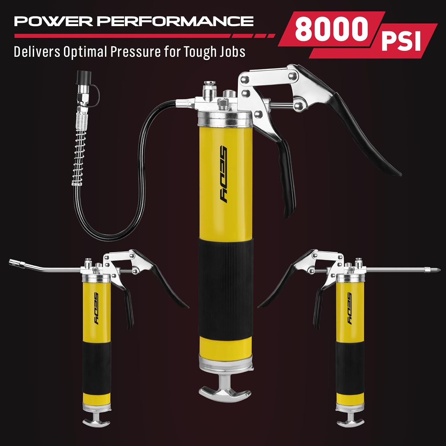 17-Piece Heavy Duty Grease Gun Kit: 14oz Grease Tube Flexible Hose Bearing Grease Pump 8000 PSI Pistol Grip Grease Guns Tool Marine Durable Connectors Adapters Extension Tubes Nozzle Easy Operation