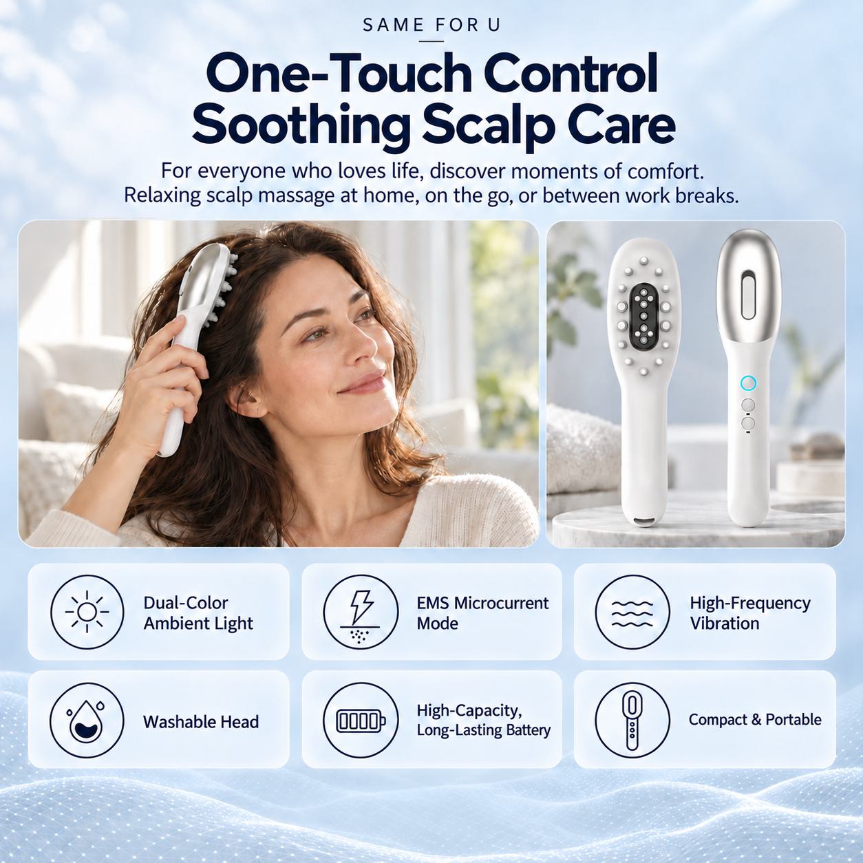 Essence Infusing Blue-Red Light Microcurrent Scalp Massage Comb