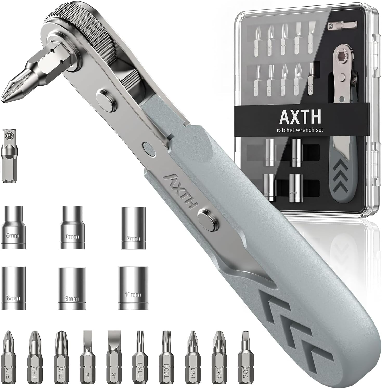 AXTH 17in1 Right Angle Ratcheting Screwdriver Set, [Bearing Steel] 36-Tooth Mini Ratchet Wrench, Men Gifts, Low Profile Ratchet Screwdriver, Magnetic Offset Screwdriver Repair Tool