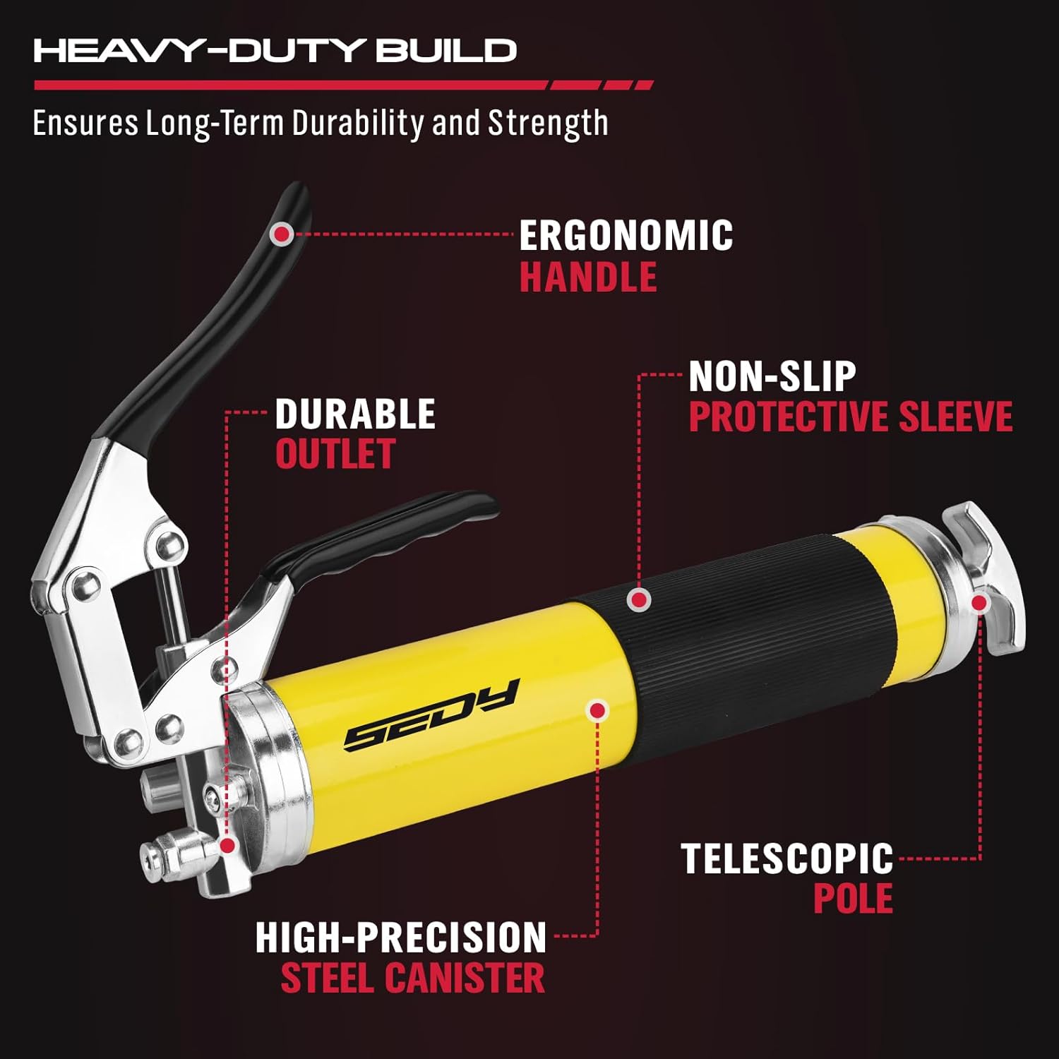 17-Piece Heavy Duty Grease Gun Kit: 14oz Grease Tube Flexible Hose Bearing Grease Pump 8000 PSI Pistol Grip Grease Guns Tool Marine Durable Connectors Adapters Extension Tubes Nozzle Easy Operation