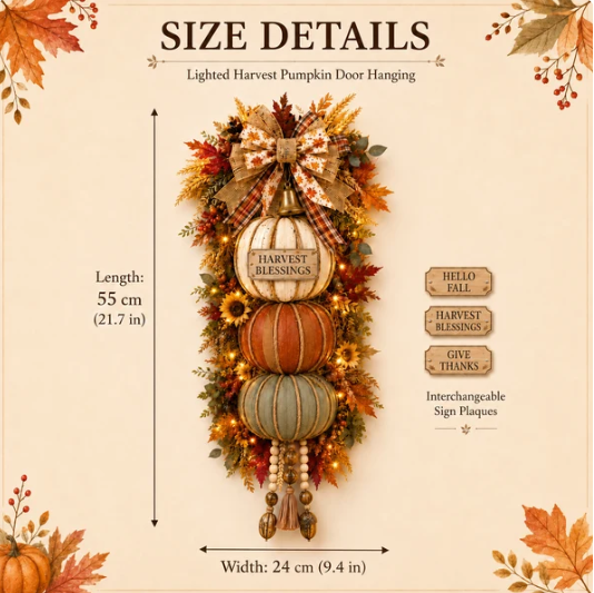 Lighted StackedPumpkin Fall Door Decorwith 3 Seasonal Plaques