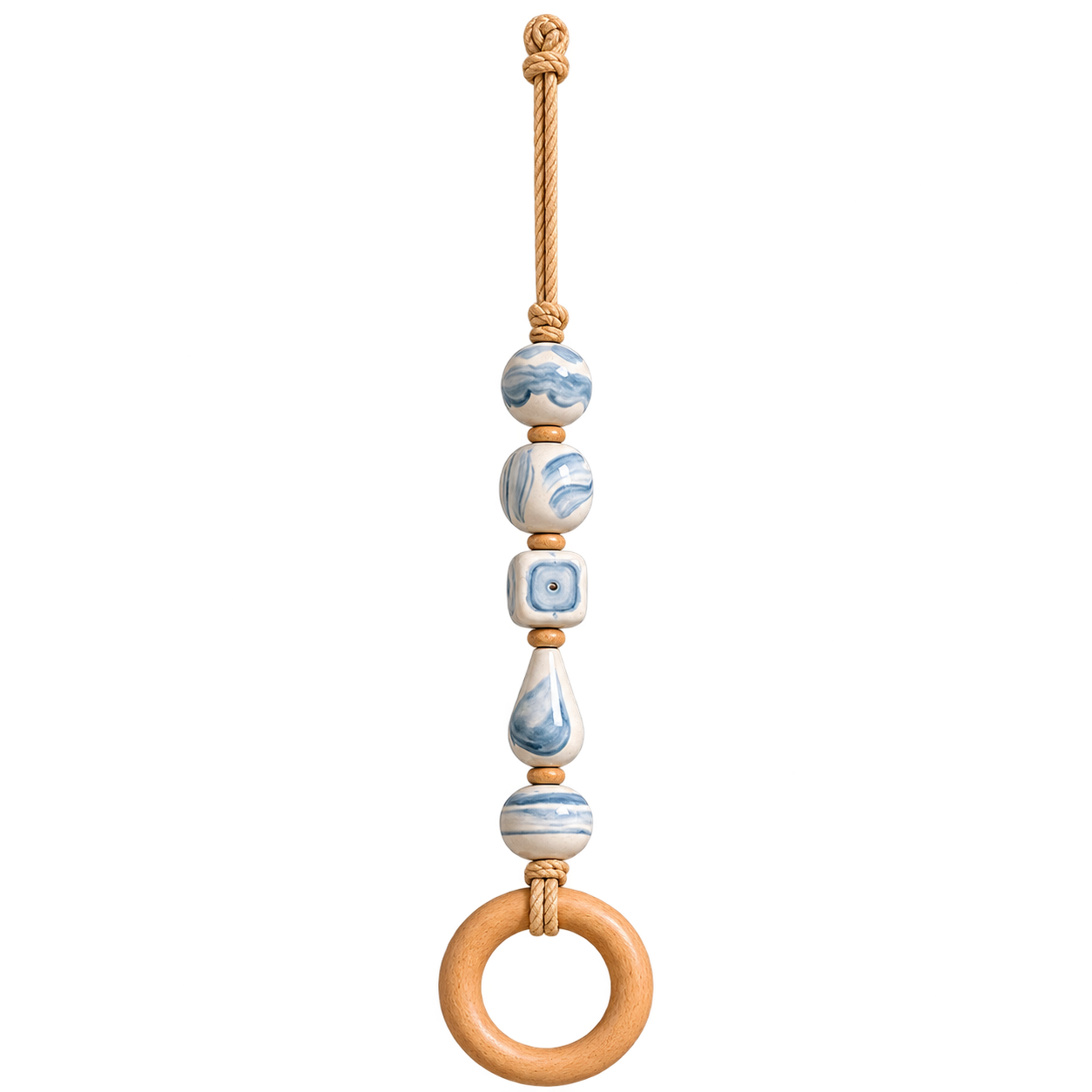Decorative beaded towel hanger with wooden ring-twice