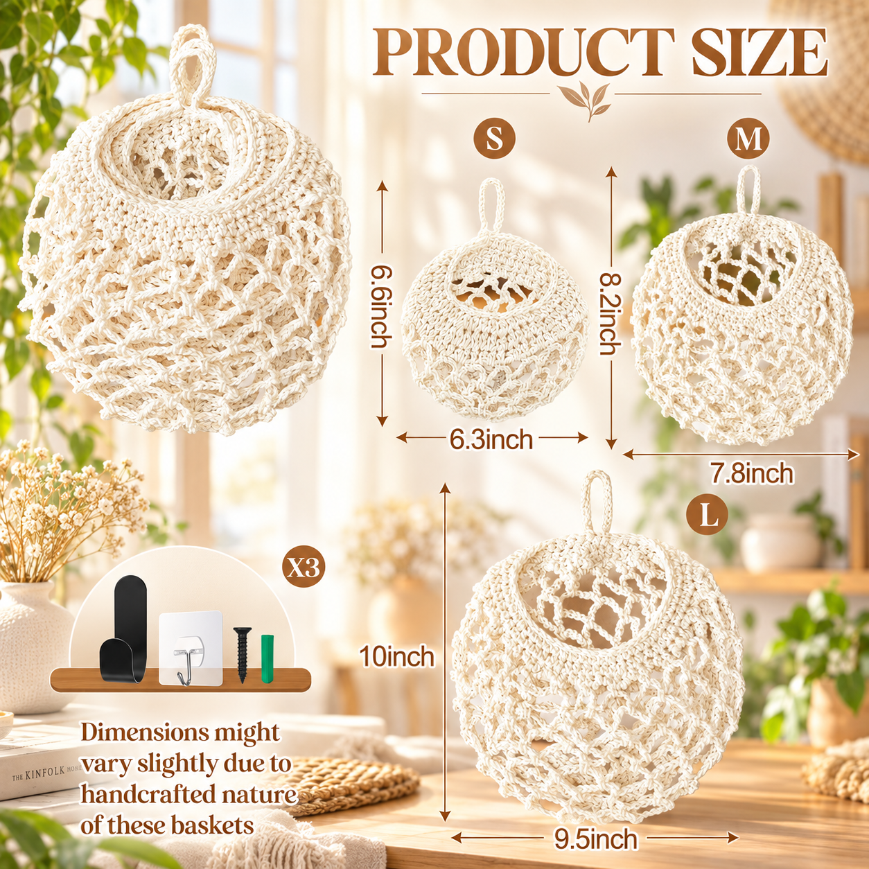 Boho-style handmade double-layer hanging basket + three-piece mesh net set