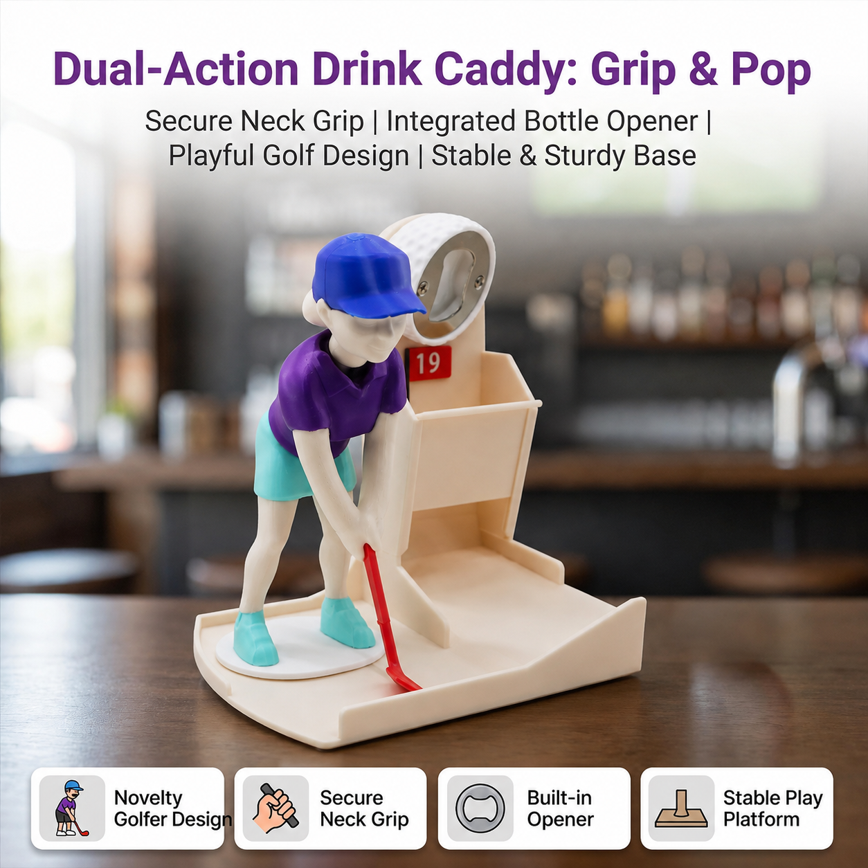 Golf Bottle Opener with Cap Launcher