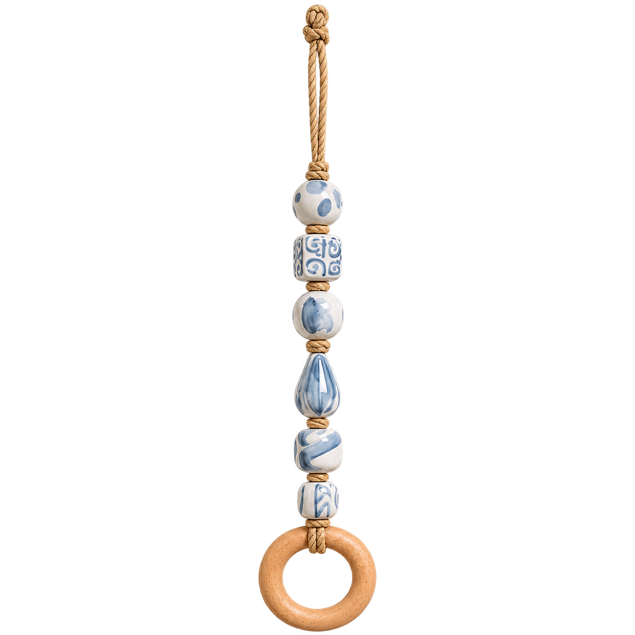Decorative beaded towel hanger with wooden ring-twice