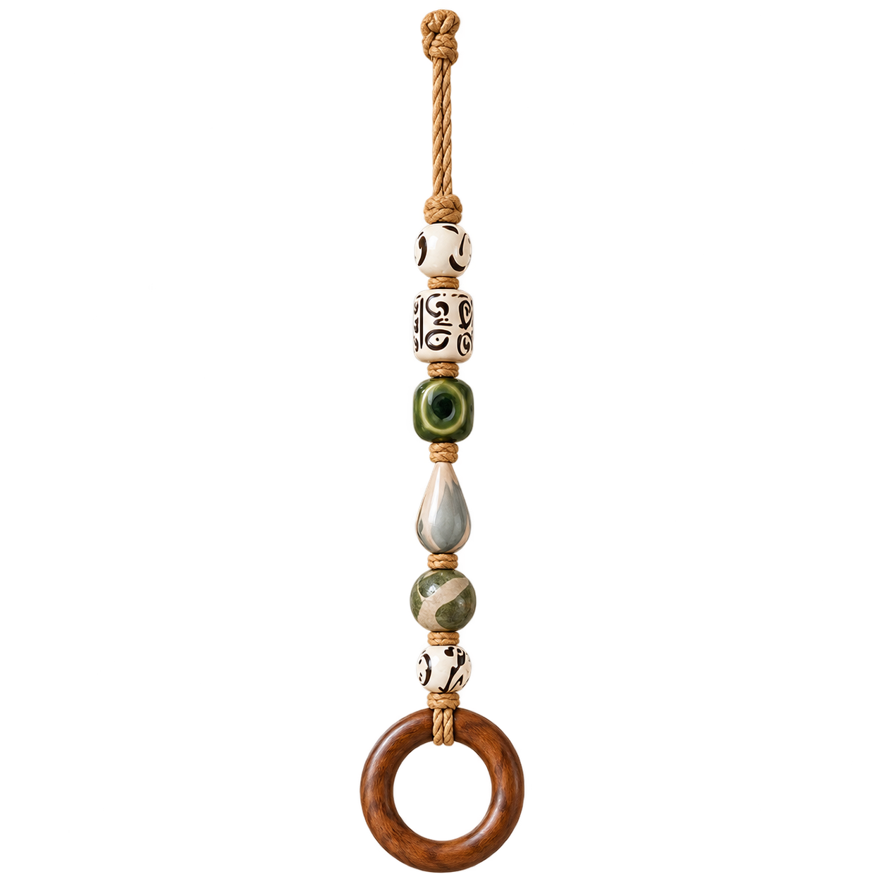 Decorative beaded towel hanger with wooden ring-twice