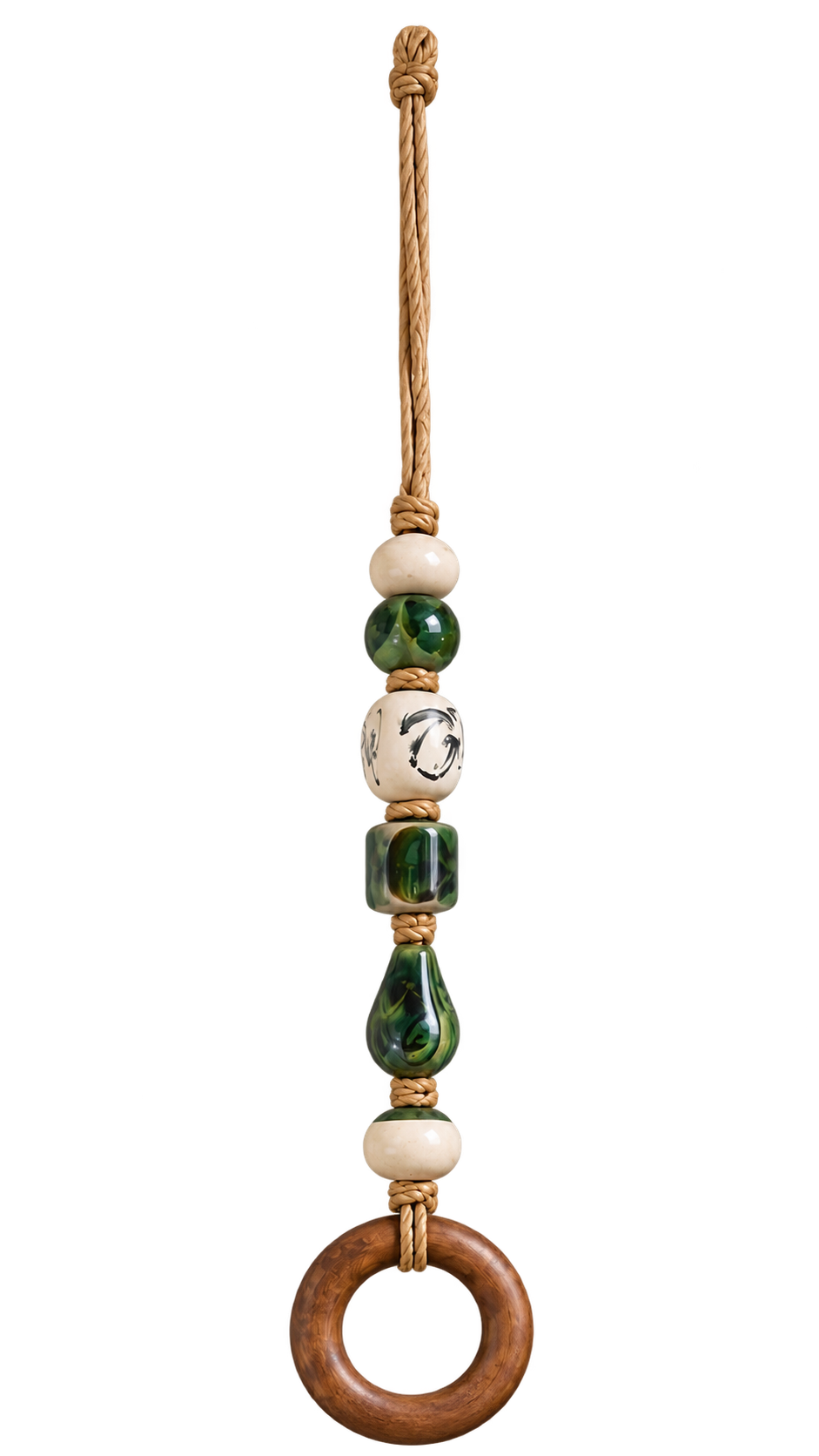 Decorative beaded towel hanger with wooden ring-twice