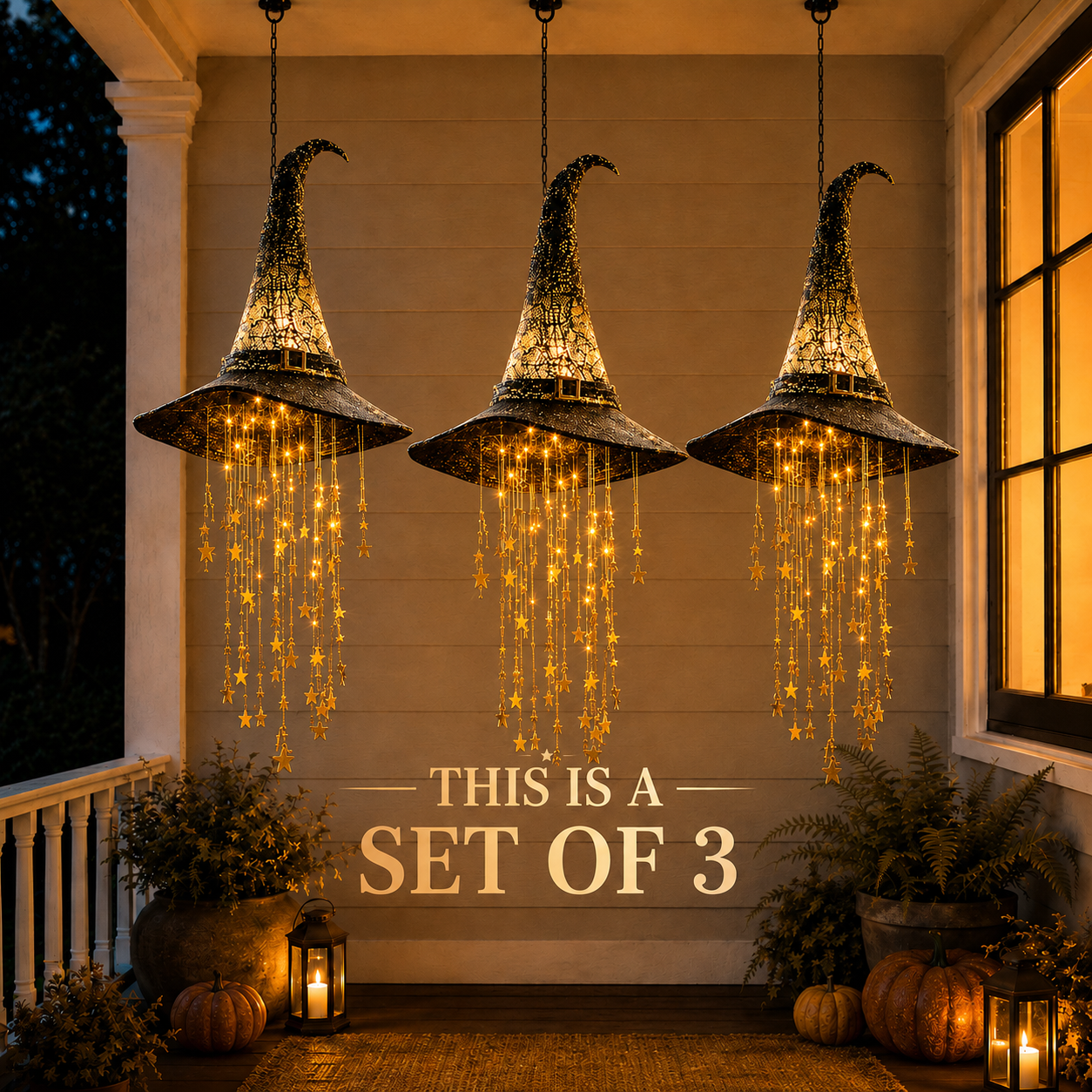 Lighted Witch HatHanging Decor - MagicalHalloween Porch &Window Light  (3 items)