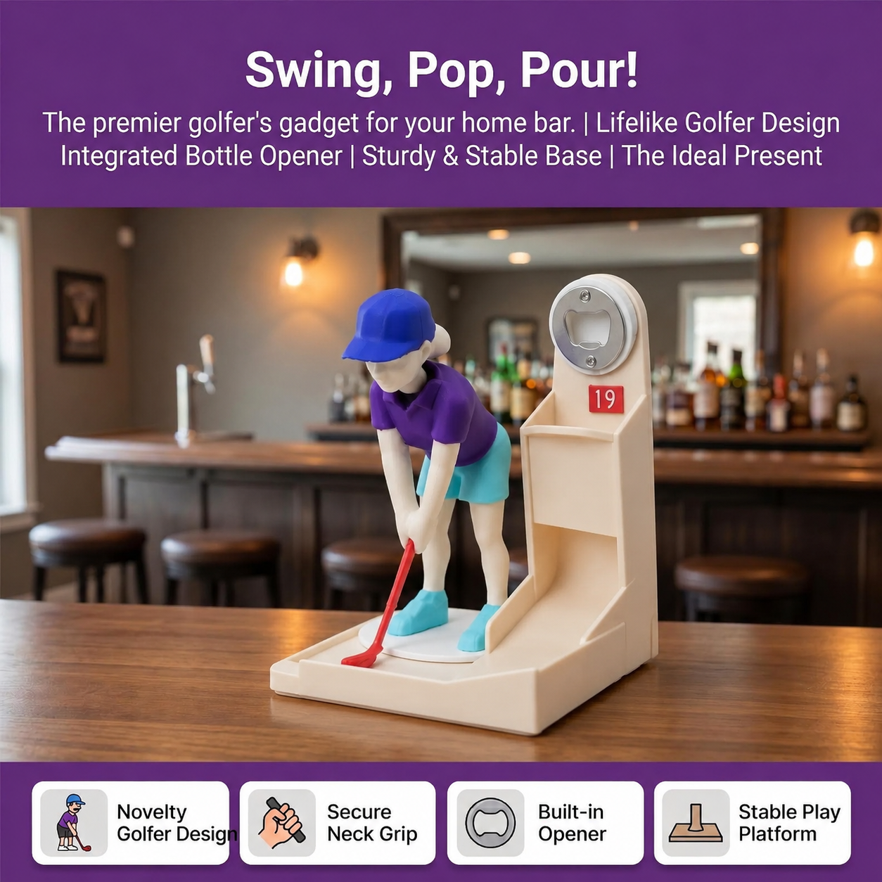 Golf Bottle Opener with Cap Launcher