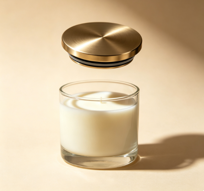 Brushed Gold Aluminum Candle Lid With Silicone Seal Gasket