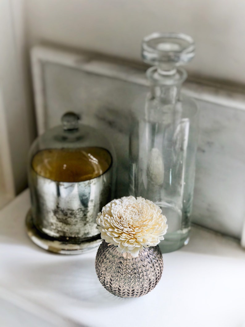 Taupe Glass Reed Diffuser: Peony, Magnolia, Mum - Modern Home Fragrance