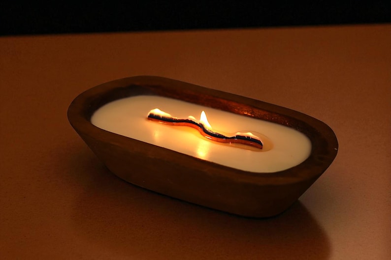 Wooden Dough Bowl Candle with Wavy Wooden Wick – Hand Poured Soy Candle, Rustic Farmhouse Home Decor, Long Burning Cozy Gift