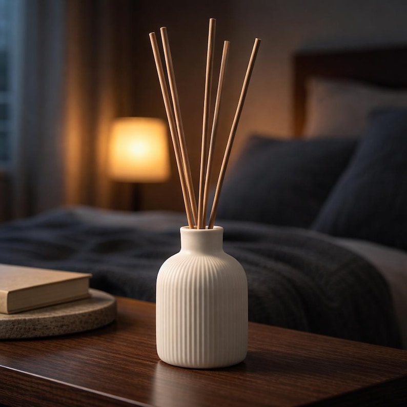 White Ceramic Resin Reed Diffuser Jar | Minimalist Home Fragrance Decor | Neutral Style | Easy Gift