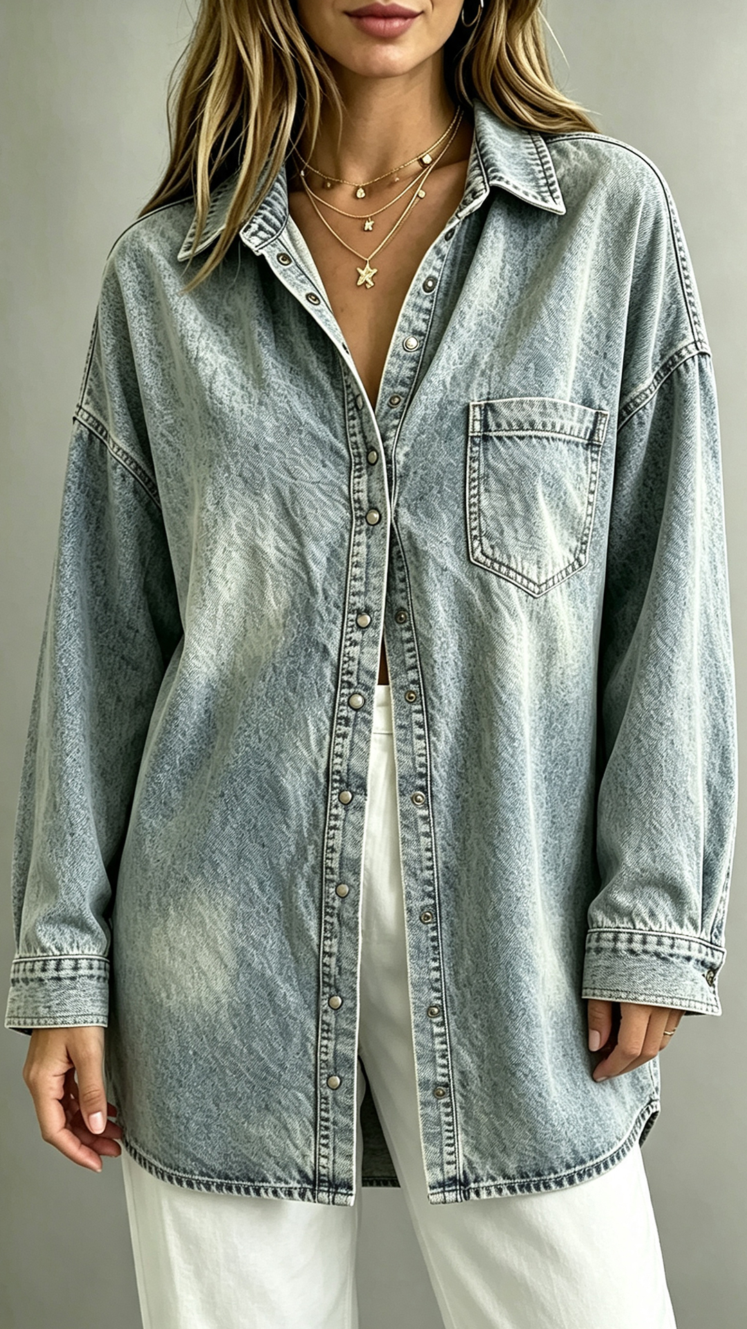 Washed Denim Oversized Button-Up Shacket