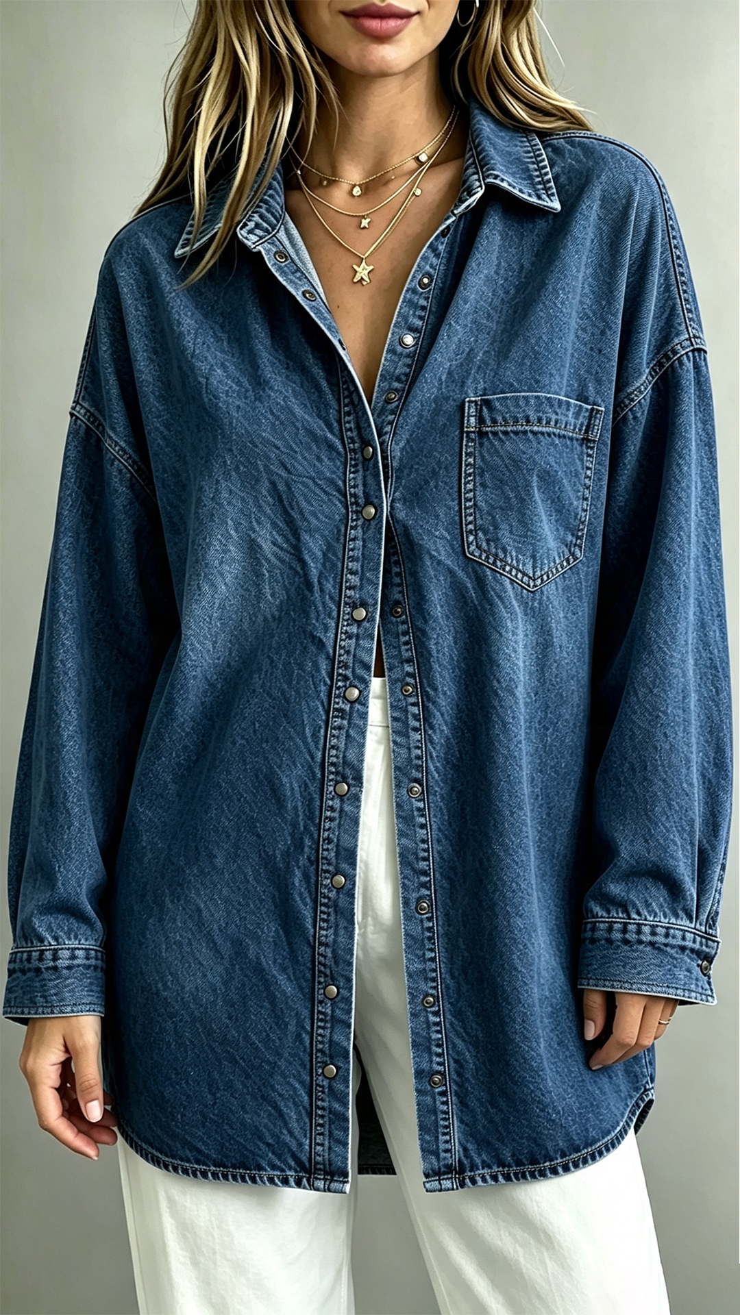Washed Denim Oversized Button-Up Shacket