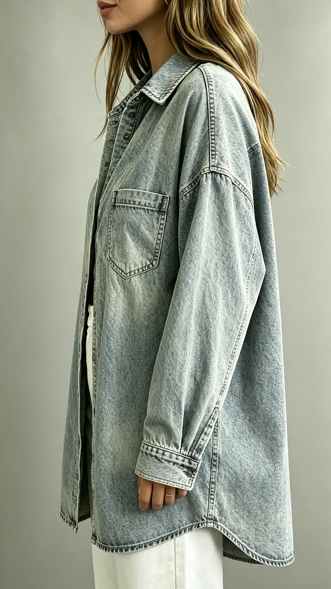 Washed Denim Oversized Button-Up Shacket